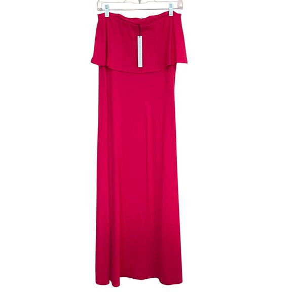 Susan Monaco Hibiscus Red Pink Strapless Ruffle Slit Maxi Dress Small NEW - Picture 8 of 9
